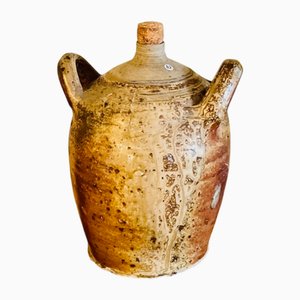 French Twin-Handled Pottery Eau de Vie Pitcher, 19th Century
