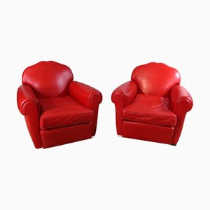 Leather Club Armchairs, 1990s, Set of 2