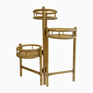 Vintage Foldable Bamboo and Rattan Plant Stand, 1980s