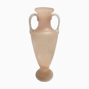 Pfirsichrosa & Weiße Scavo Glas Amphora Vase von Seguso, 1960er