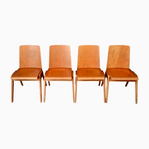 Sedie vintage in legno chiaro con gambe a compasso, Scandinavia, set di 4