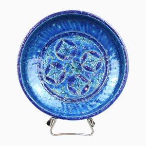 Blaue Rimini Keramikschale von Aldo Londi für Bitossi, 1960er