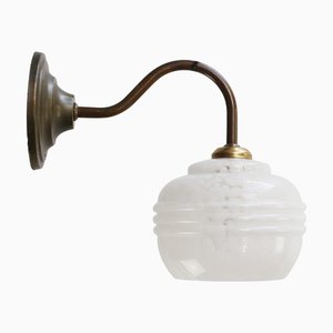 French White Clichy Glass Brass Wall Lamp