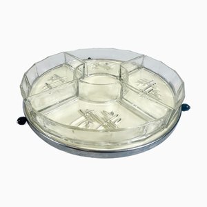 Lazy Susan Enamel Tray with Crystal Glass Bowls from BMF, 1960s, Set of 5