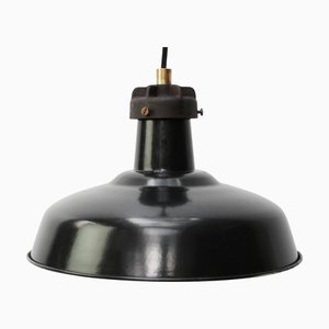Lampe à Suspension d'Usine Vintage en Émail Noir par Gal