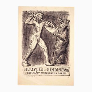 Max Liebermann, Hercules Hindenburg Slays the Bear, 1914, Lithograph
