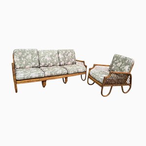 Vintage Italian Rattan Lounge Set, 1970s, Set of 2