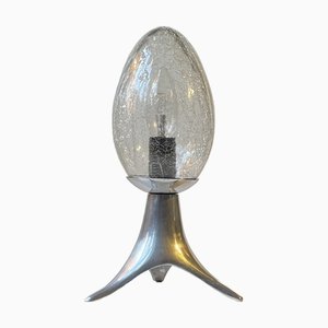 Lampe de Bureau à Trois Pieds Scandinave avec Abat-Jour en Verre Craquelé, 1980s