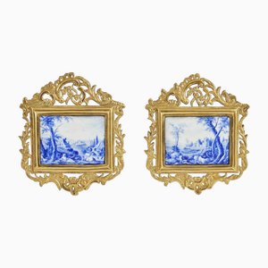 Enamel Plaques with Characters and Golden Frames, Set of 2