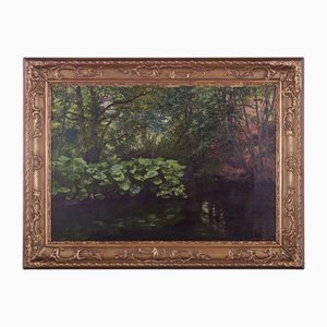 Carl Thiele, Forest Scene with a Lake, 1882, Oil on Canvas, Framed