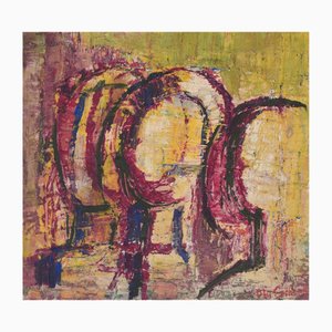 Ola Gerhardt, Abstract Composition with Figures, Oil on Wood