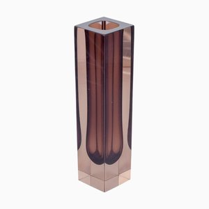 Square Smoke-Colored and Brown Art Glass Vase, Murano, Italy, 1960s