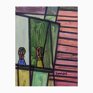 Kjell Hobjer, Abstract Naïve Style Composition, 2009, Oil on Panel