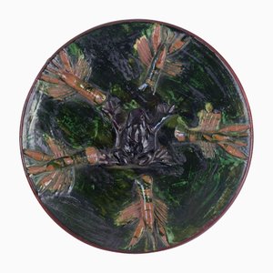 Ceramic Dish with Frog and Crab in Relief from Elfstrands Kärlfabrik, Sjöbo, 1952