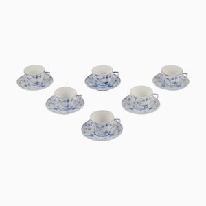 Blue Fluted Coffee Cups and Saucers from Royal Copenhagen, 1950s, Set of 12