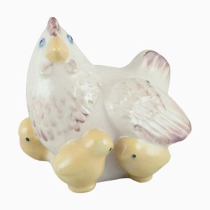 Hand-Glazed Ceramic Hen with Chicks Figurine from Kähler