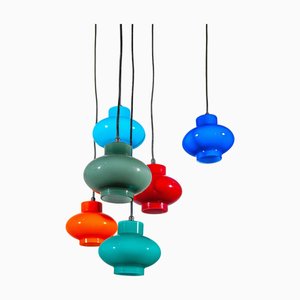 Multi-Colored Six Shades Cascade Pendant Designed from Peill & Putzler, 1968