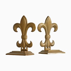 Fleur-De-Lis Bookends in Patinated Brass, 1960s, Set of 2