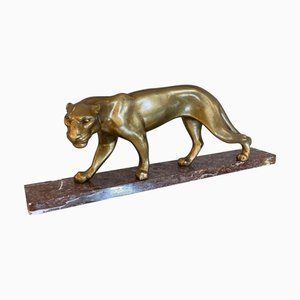 Panther, 1970, Métal Doré avec Socle en Marbre