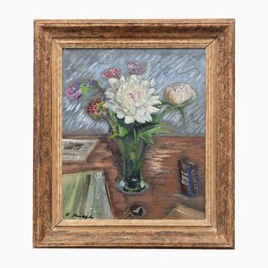 Swedish Artist, Vase of Peonies, 1930s, Oil Painting, Framed