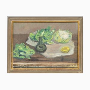 Swedish Artist, Still Life of Cabbages and Lemon, 20th Century, Oil Painting, Framed