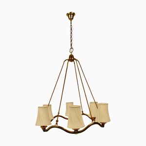 Large Brass Wave Chandelier by Hugo Gorge, 1952
