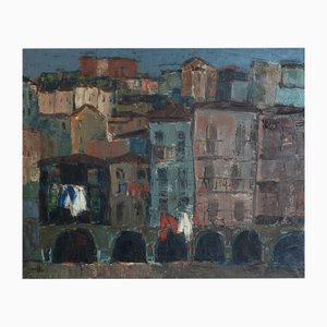 Zelia Roque, Hillside Townscape, Oil on Canvas