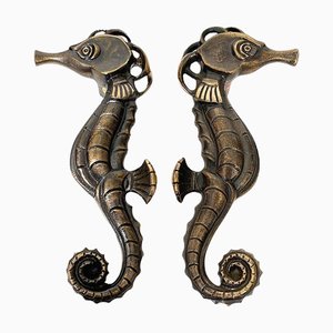 Maniglie per porta push-and-pull in bronzo, anni '70, set di 2