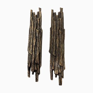 Bronze Tree Bark Push-and-Pull Door Handles, 1970s, Set of 2