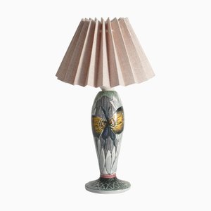 Moderne skandinavische Keramik Tischlampe mit Schmetterlingsmotiv von Tilgmans, 1955