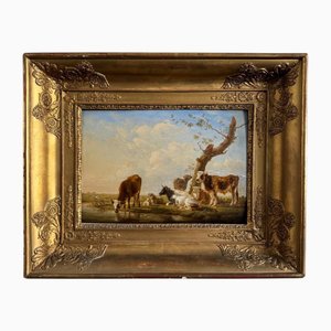 Jean-Baptiste Berré, Vaches buvant, 1830, Huile sur Panneau