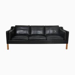 2213 Three-Seater Sofa in Black Leather by Børge Mogensen, 2000s