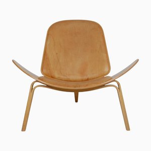 CH07 Shell Chair in Natural Leather by Hans Wegner, 1990s