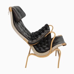 Pernilla Chair in Black Leather by Bruno Mathsson, 2000s