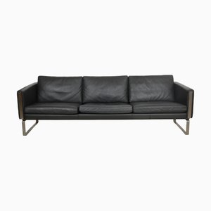 CH-103 Three-Seater Sofa in Grey Leather by Hans Wegner
