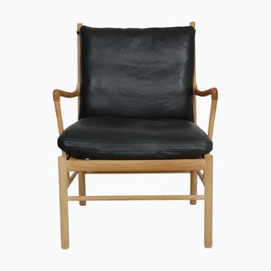 Colonial Chair in Oak and Black Leather by Ole Wanscher