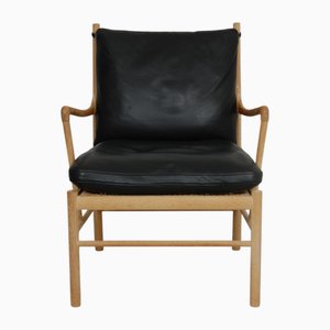 Colonial Chair in Oak and Black Leather by Ole Wanscher