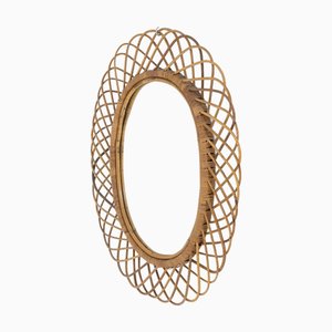 Oval Mirror in Woven Wicker, 1960s