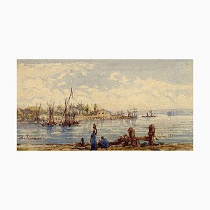 Gabriele Carelli, Lac Timsah, Egypte, Fin du 19e Siècle, Aquarelle