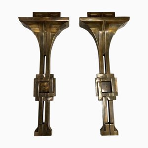 Italian Deco Style Wall Lamps in Bronze attributed to Banci, 1970s, Set of 2