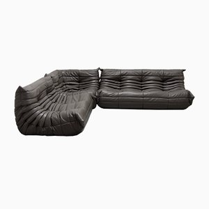 Graphite Leather Togo Sofa Set by Michel Ducaroy for Ligne Roset, 1970s