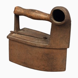 Antique French Coal Iron and Wooden Handle