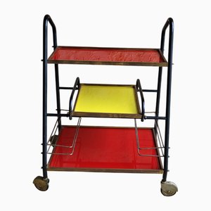 Vintage Red and Yellow Serving Bar Cart, 1960s