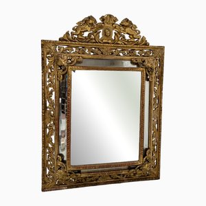 Antique Louis XIV Style Mirror with Gilded Stucco Wood Frame, 19th Century