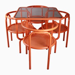 Orange Locus Solus Dining Table and Chairs by Gae Aulenti for Poltronova, Set of 5