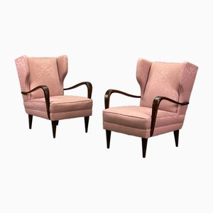 Poltrone Mid-Century in tessuto jacquard rosa, Italia, anni '50, set di 2