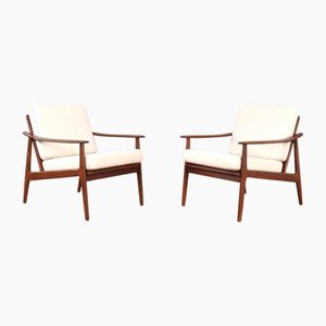 Dänische Mid-Century Sessel aus Holz & Leinen, 1960er, 2er Set