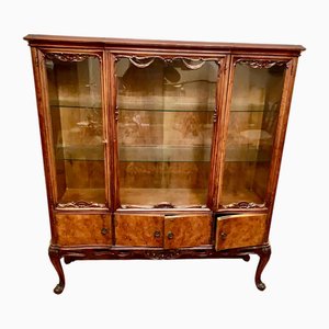 Italian Walnut Burl Chippendale Display Cabinet, 1960s