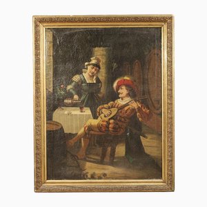 Artiste Italien, Scène d'Intérieur, 1920, Huile sur Toile, Encadrée