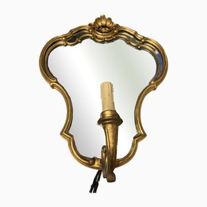 Italian Carved Wood Wall Lamp with Mercury Mirror and Gold Gilding, 1960s
